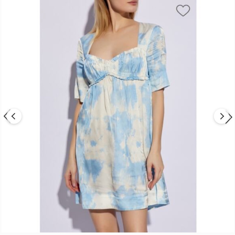 Ganni Blue and White Tie-Dye Babydoll Dress